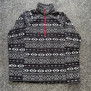 Eddie Bauer Fair Isle Fleece Quarter Zip Black/White Size Medium
